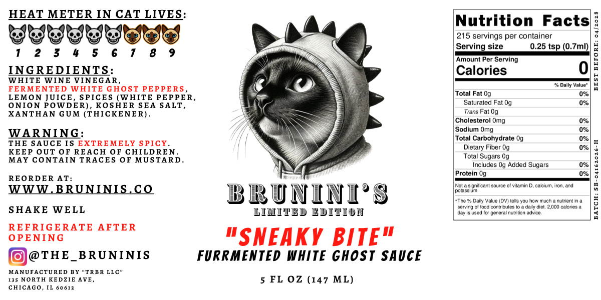 Brunini's "Sneaky Bite" - Limited Edition White Ghost Pepper Hot Sauce with White Wine Vinegar