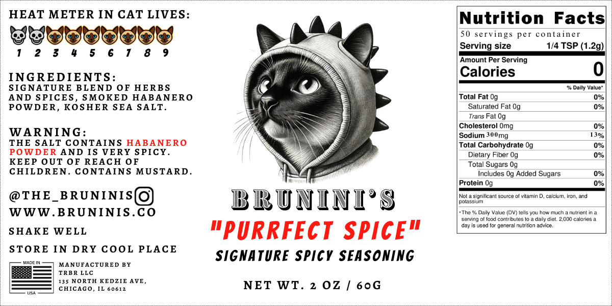 Brunini's "Purrfect Spice" - Signature Blend of Herbs and Spices with Smoked Habanero Powder