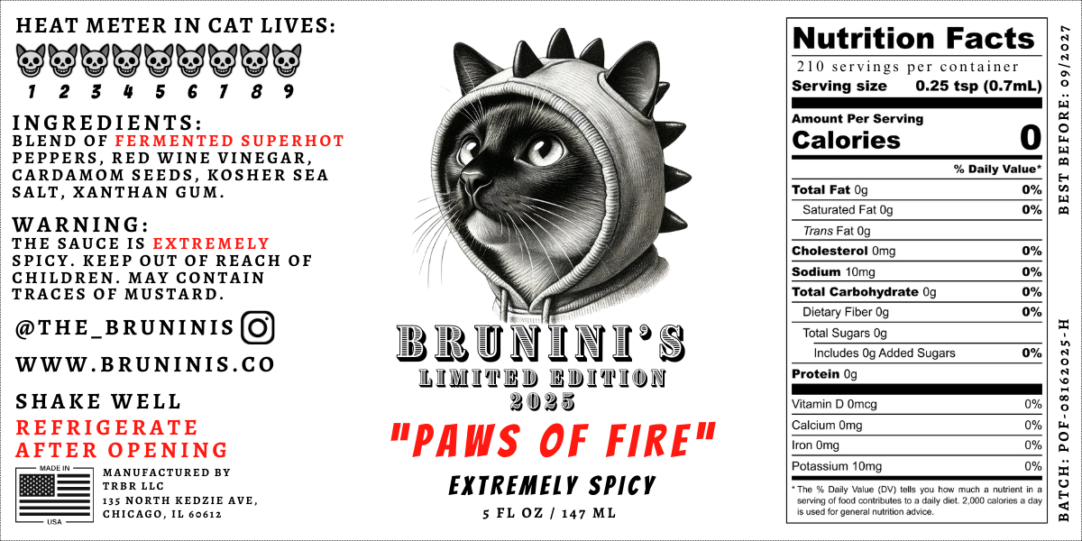 Brunini's "Paws of Fire" - Limited Edition Superhot Mix Extremely Spicy Hot Sauce