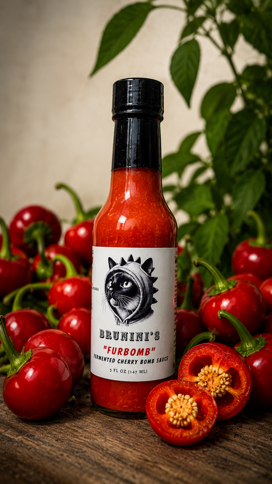 Brunini's "FurBomb" - Cherry Bomb Pepper Sauce with Red Wine Vinegar
