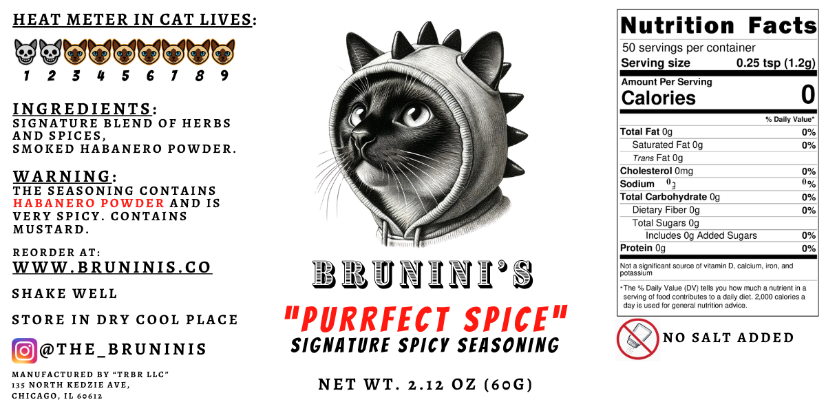 Brunini's "Purrfect Spice" - Signature Blend of Herbs and Spices with Smoked Habanero Powder