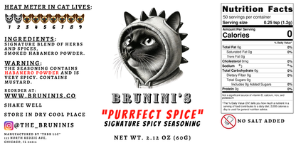 Brunini's "Purrfect Spice" - Signature Blend of Herbs and Spices with Smoked Habanero Powder