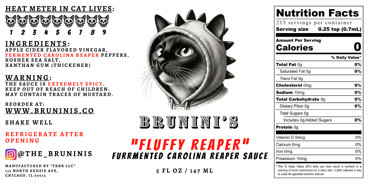 Brunini's "Fluffy Reaper" - Carolina Reaper Extremely Spicy Hot Sauce