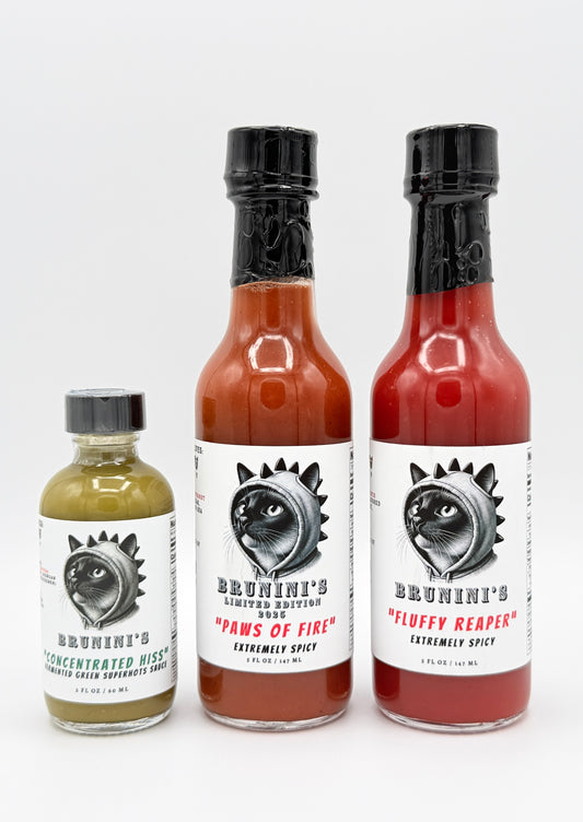 Brunini's "Cat-astrophic Heat Trio" - Extremely Spicy Sauces Collection