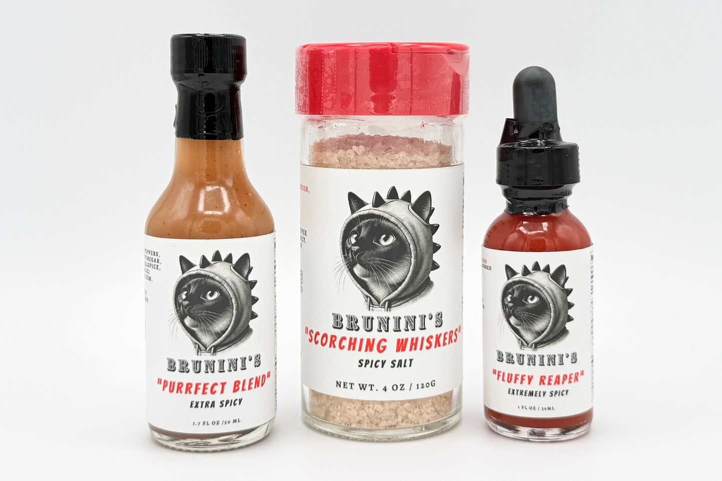 Brunini’s “Triple Hiss” – Purrfect Blend & Fluffy Reaper Minis + Scorching Whiskers Salt Sauces