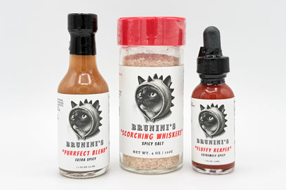 Brunini’s “Triple Hiss” – Purrfect Blend & Fluffy Reaper Minis + Scorching Whiskers Salt Sauces