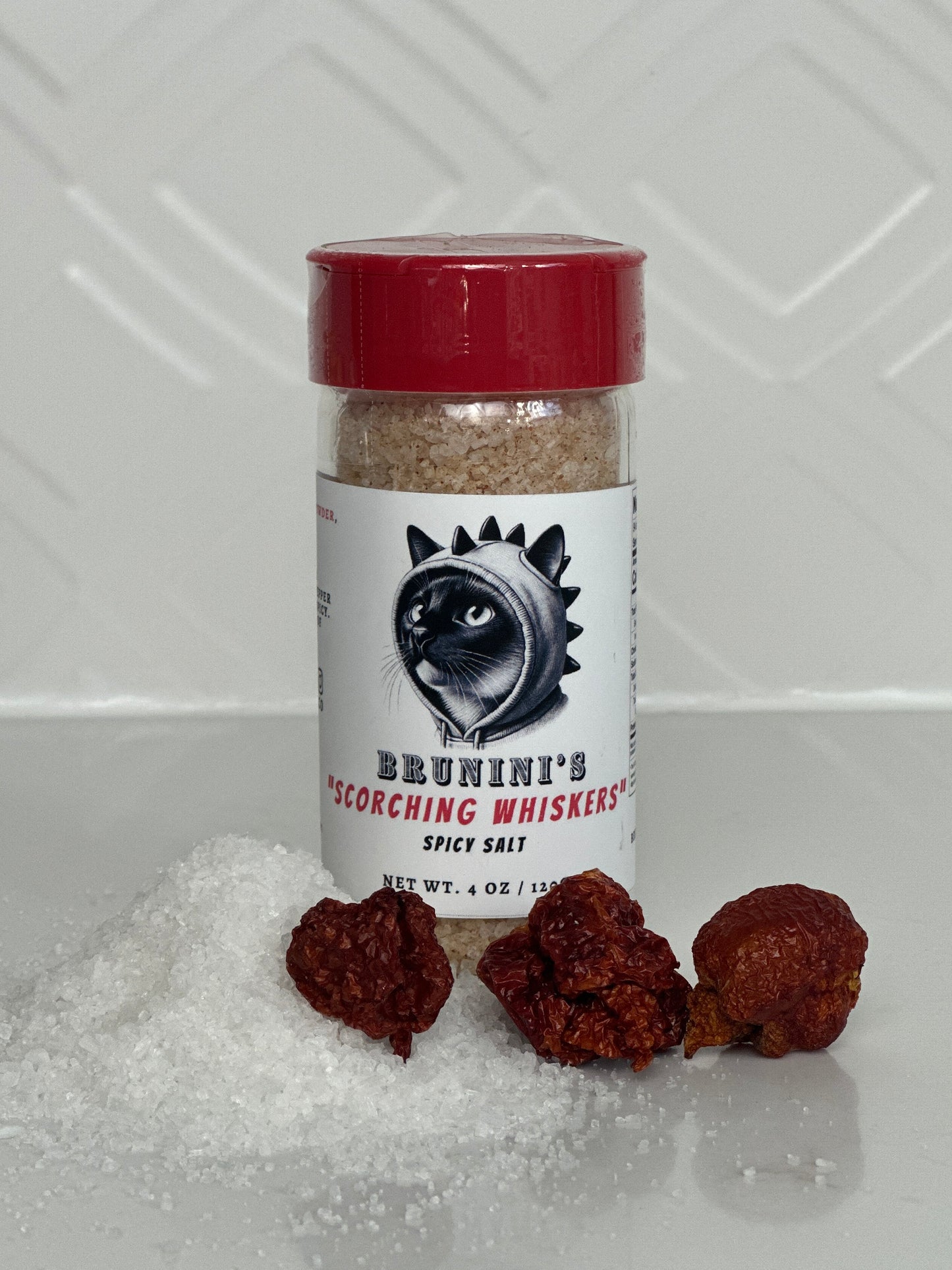 Brunini's "Scorching Whiskers" - Kosher Sea Salt with Carolina Reaper Powder