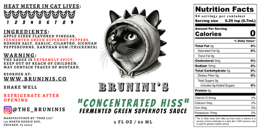 Brunini’s “Concentrated Hiss” – Fermented Green Fire Sauce with Garlic & Sichuan Peppercorn