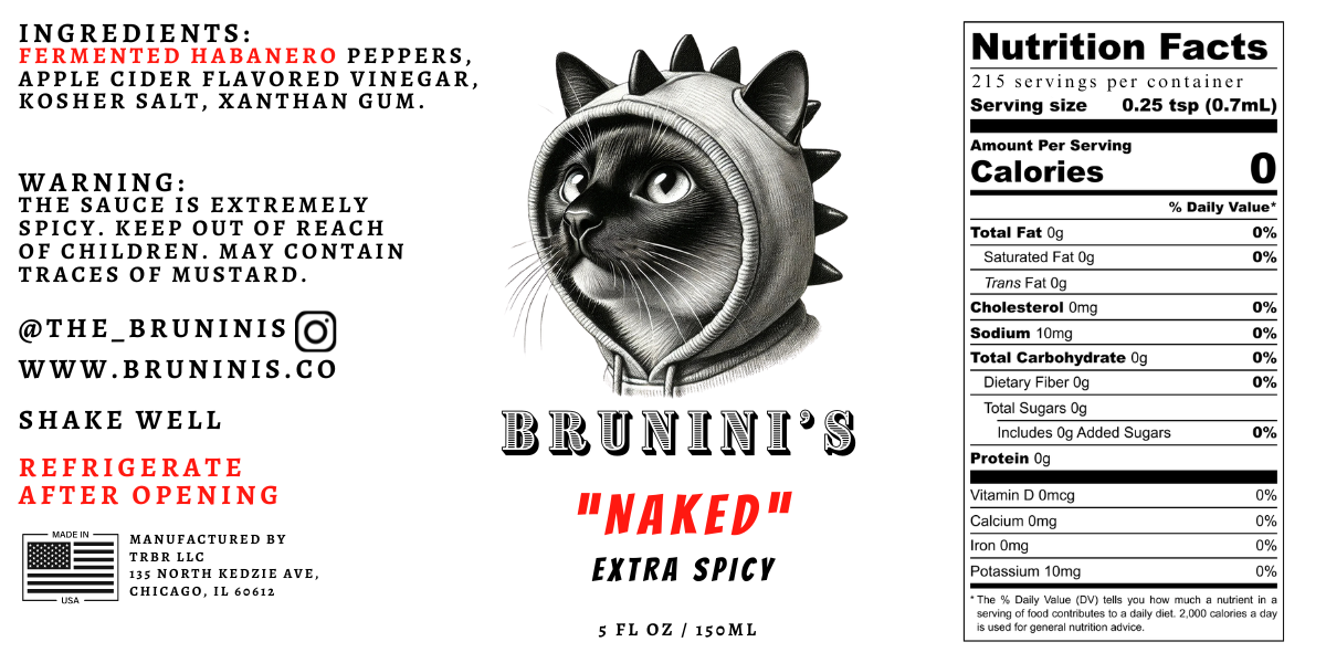 Brunini's "Naked" - Habanero Extra Spicy Hot Sauce
