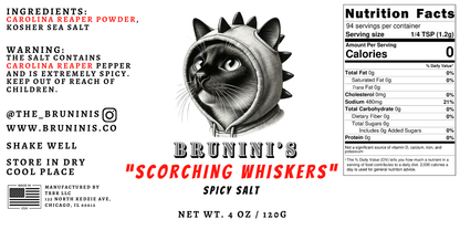 Brunini's "Scorching Whiskers" - Kosher Sea Salt with Carolina Reaper Powder