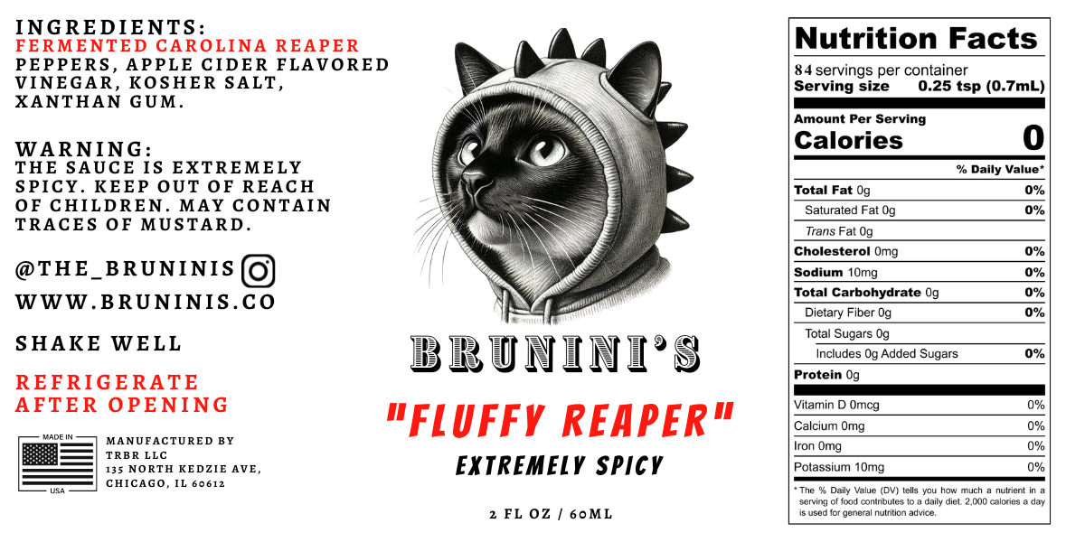 Brunini's "Fluffy Reaper" - Carolina Reaper Extremely Spicy Hot Sauce
