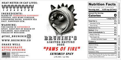 Brunini's "Paws of Fire" - Limited Edition Superhot Mix Extremely Spicy Hot Sauce