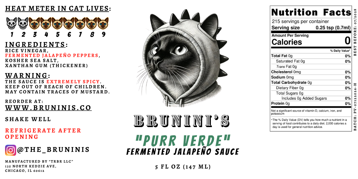 Brunini's "Purr Verde" - Fermented Jalapeño Pepper Sauce with Rice Vinegar